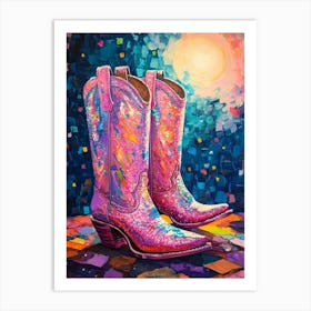 Pink Sparkly Cowgirl Boots 5 Art Print