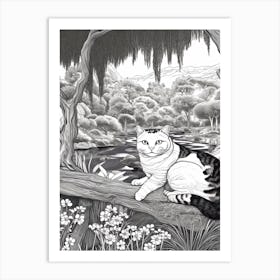 Descanso Gardens, Usa, Cats Line Art 3 Art Print