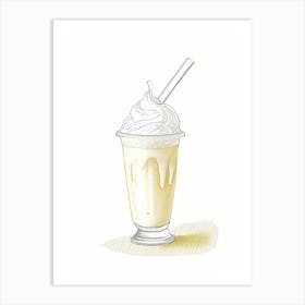 Vanilla Milkshake Dairy Food Pencil Illustration 2 Art Print