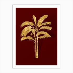 Vintage Banana Tree Botanical in Gold on Red Art Print