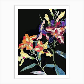 Neon Flowers On Black Statice 2 Art Print