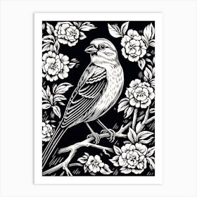 B&W Bird Linocut American Goldfinch 4 Art Print