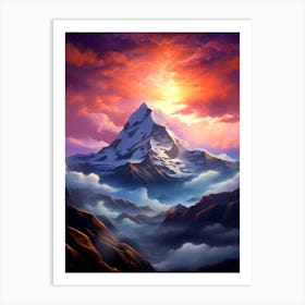 Mount Everest Red Sunset Art Print