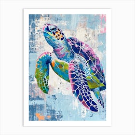 Blue Green Pink Sea Turtle 2 Art Print