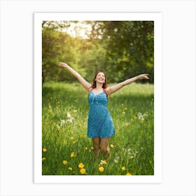 Adult Woman Basking In The Warmth Of The Golden Summer Sun Carefree And Relaxed In A Lush Park Sett (5) Art Print