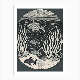 An Underwater Tableau With Marine Life In An Ancient Sea Ukiyo-E Art Print