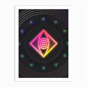 Neon Geometric Glyph in Pink and Yellow Circle Array on Black n.0009 Art Print