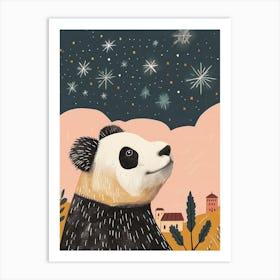 Giant Panda Looking At A Starry Sky Storybook Illustration 1 Art Print