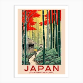 Arashiyama Bamboo Grove, Visit Japan Vintage Travel Art 4 Art Print