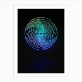 Neon Blue and Green Abstract Geometric Glyph on Black n.0125 Art Print