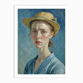 Portrait of A Woman in a Straw Hat Art Print