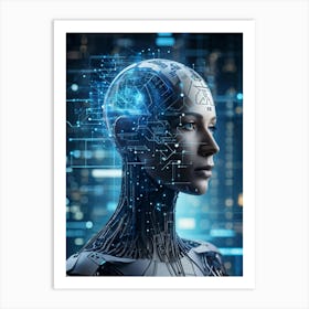 Abstract Head Of A Cyborg With A Highly Detailed Geometric Brain Profile Connected To A Futuristic (4) Art Print