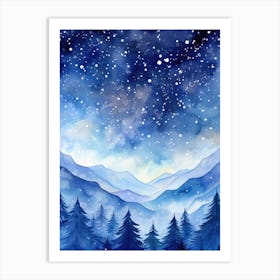 Watercolor Winter Landscape Painting Art Print