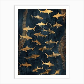 Gold Sharks Art Print