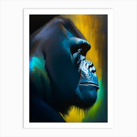 Side Profile Portrait Of A Gorilla Gorillas Bright Neon 1 Art Print