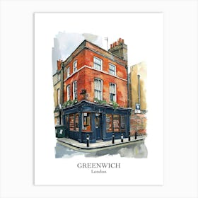 Greenwich London Borough   Street Watercolour 4 Poster Art Print