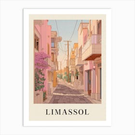 Limassol Cyprus 3 Vintage Pink Travel Illustration Poster Art Print