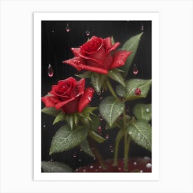 Red Roses At Rainy With Water Droplets Vertical Composition 86 Art Print