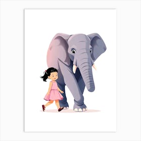 Little Girl Walking With Elephant Art Print