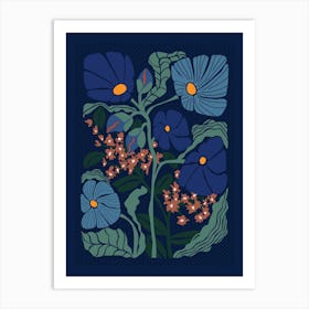 Klimts Would Love These Flowers Dark Blue Art Print