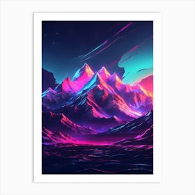 Neon Abstract Mountain Landscape Art Print