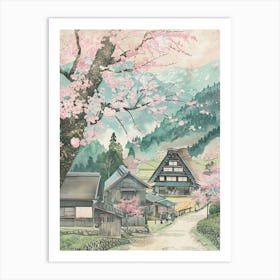 Shirakawa Go Japan 2 Retro Illustration Art Print