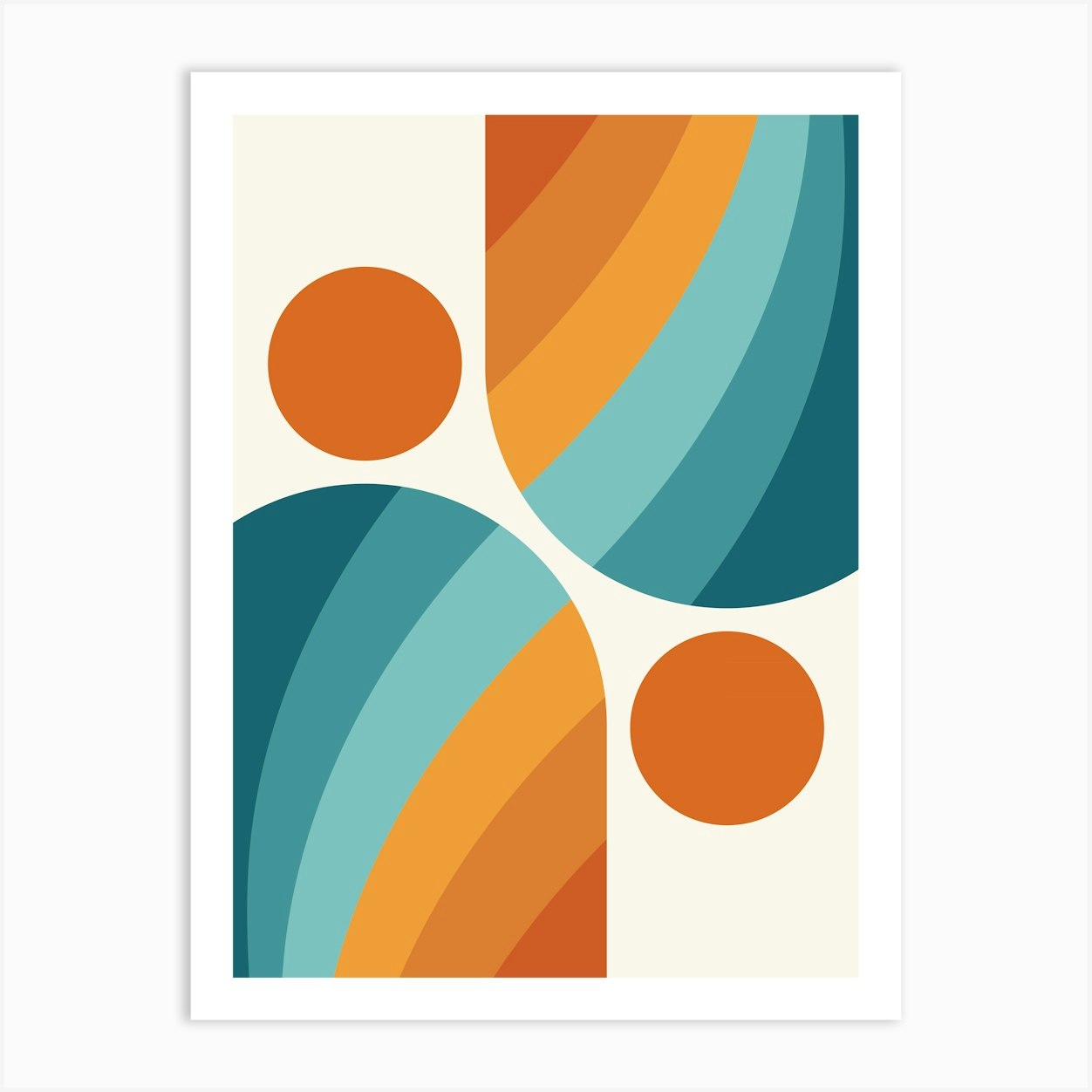 Mid Century Modern Geometric Arch A2 In Sage Teal Orange 01 Art Print by NineFlorals