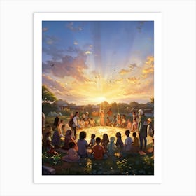 A Digital Painting Showcasing Various Community Members And Local Services Gathered In An Uplifting (1) Art Print