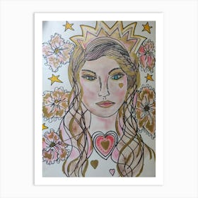 Girl with pink heart Art Print