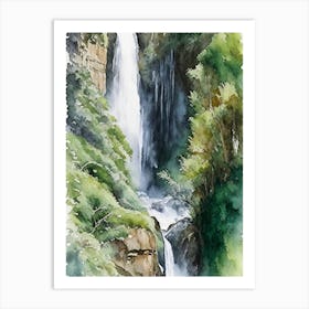Karawau Gorge Waterfalls, New Zealand Water Colour  (1) Art Print