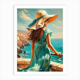 Woman in summer dress looking at the sea 3 Art Print