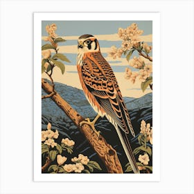 Vintage Bird Linocut American Kestrel 2 Art Print
