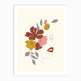 Colorful Thoughts Minimal Line Art Woman Face I Art Print