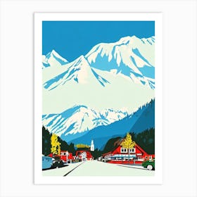 Garmisch Partenkirchen, Germany Midcentury Vintage Skiing Poster Art Print