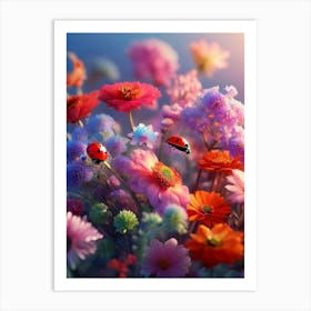 Ladybugs And Flowers Art Print