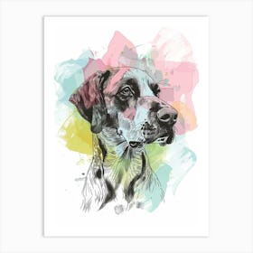 Watercolour Rainbow Plott Hound Dog Line Illustration Art Print
