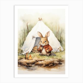 Bunny Camping Rabbit Prints Watercolour 1 Art Print