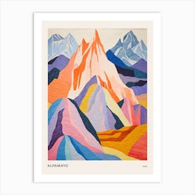 Alpamayo Peru 3 Colourful Mountain Illustration Poster Art Print