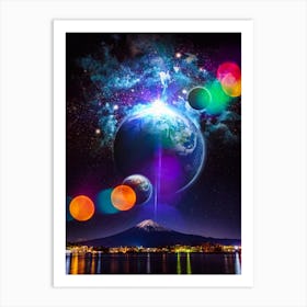 Mount Fuji Japan And Planets In The Night Sky Art Print