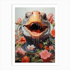 Turtle With Flowers 2 Art Print