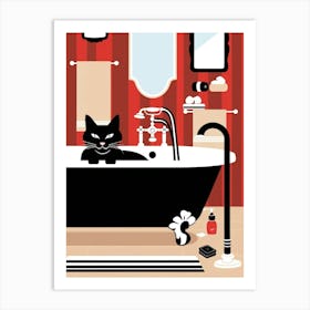 Black Cat In Bathroom Vector Art Print