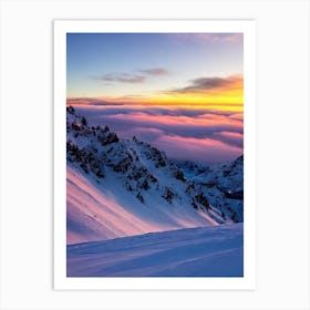 Les Deux Alpes, France Sunrise Skiing Poster Art Print