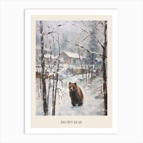 Vintage Winter Animal Painting Poster Brown Bear 1 Art Print