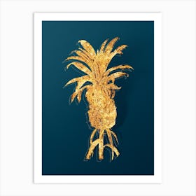 Vintage Pineapple Botanical in Gold on Teal Blue n.0008 Art Print