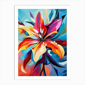 Lily Flower IV, Abstract Vibrant Colorful Painting in Van Gogh Style Art Print