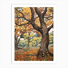 American Sycamore 2 Vintage Autumn Tree Print  Art Print