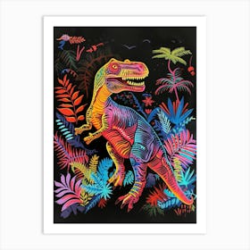 Neon Dinosaur In The Jungle 2 Art Print