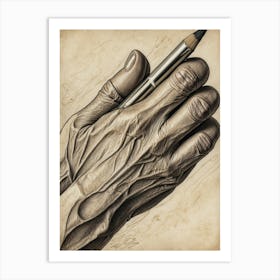 Human Hand Holding A Pencil Art Print