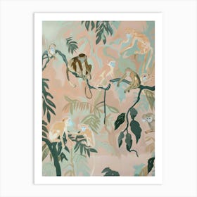 Monkeys Pastels Jungle Illustration 3 Art Print