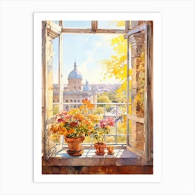 Window View Of Kiev Ukraine In Autumn Fall, Watercolour 4 Art Print